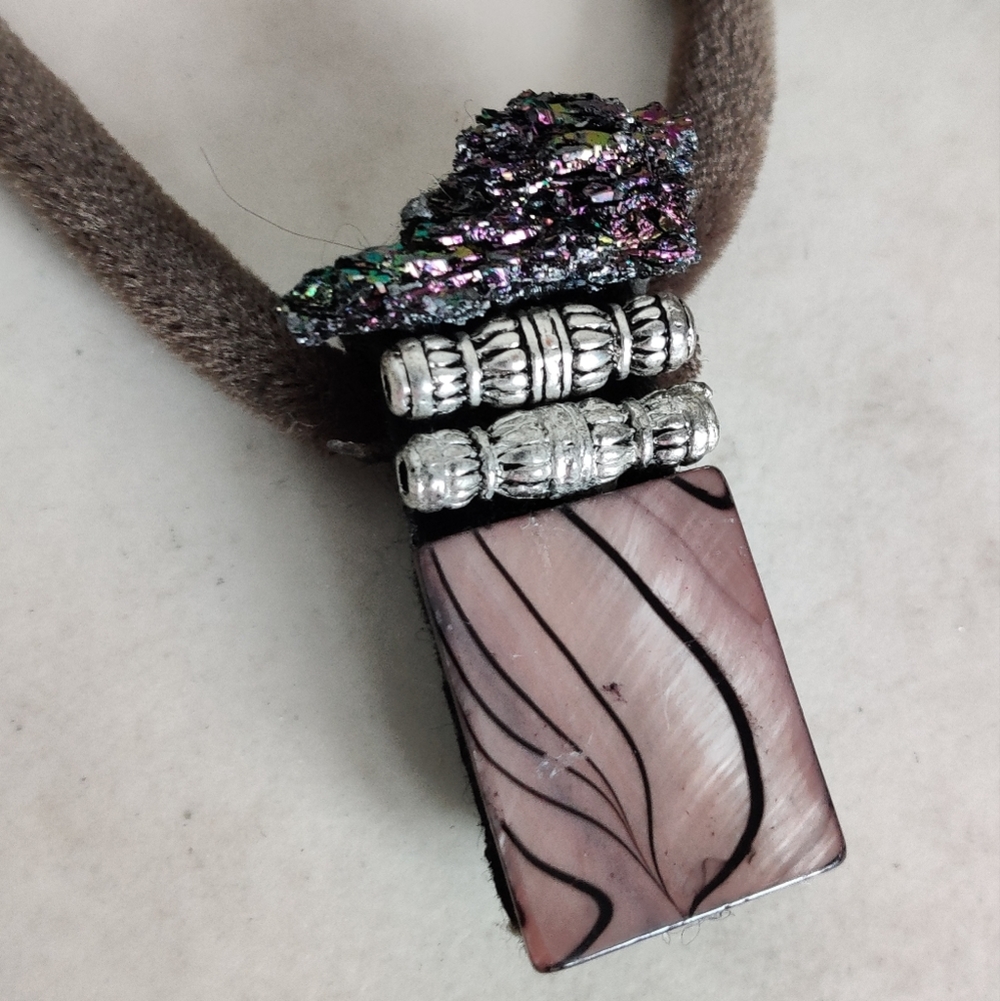 Rainbow carborundum and art glass artisan necklace